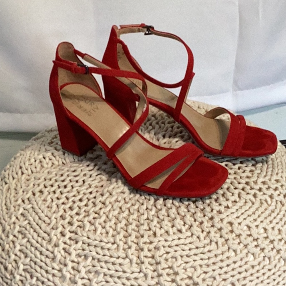 Naturalizer Red Block Heel Strappy Heels Women’s Size 10